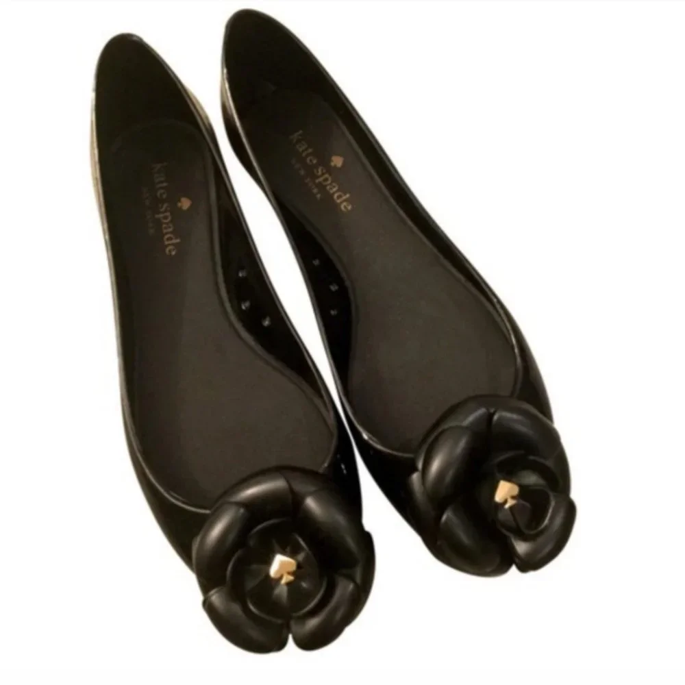 Kate Spade Jade Flower Black Jelly Ballet Flats